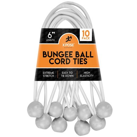 XPOSE SAFETY Ball Bungees White 6 in , 10PK BB-6W-10-X